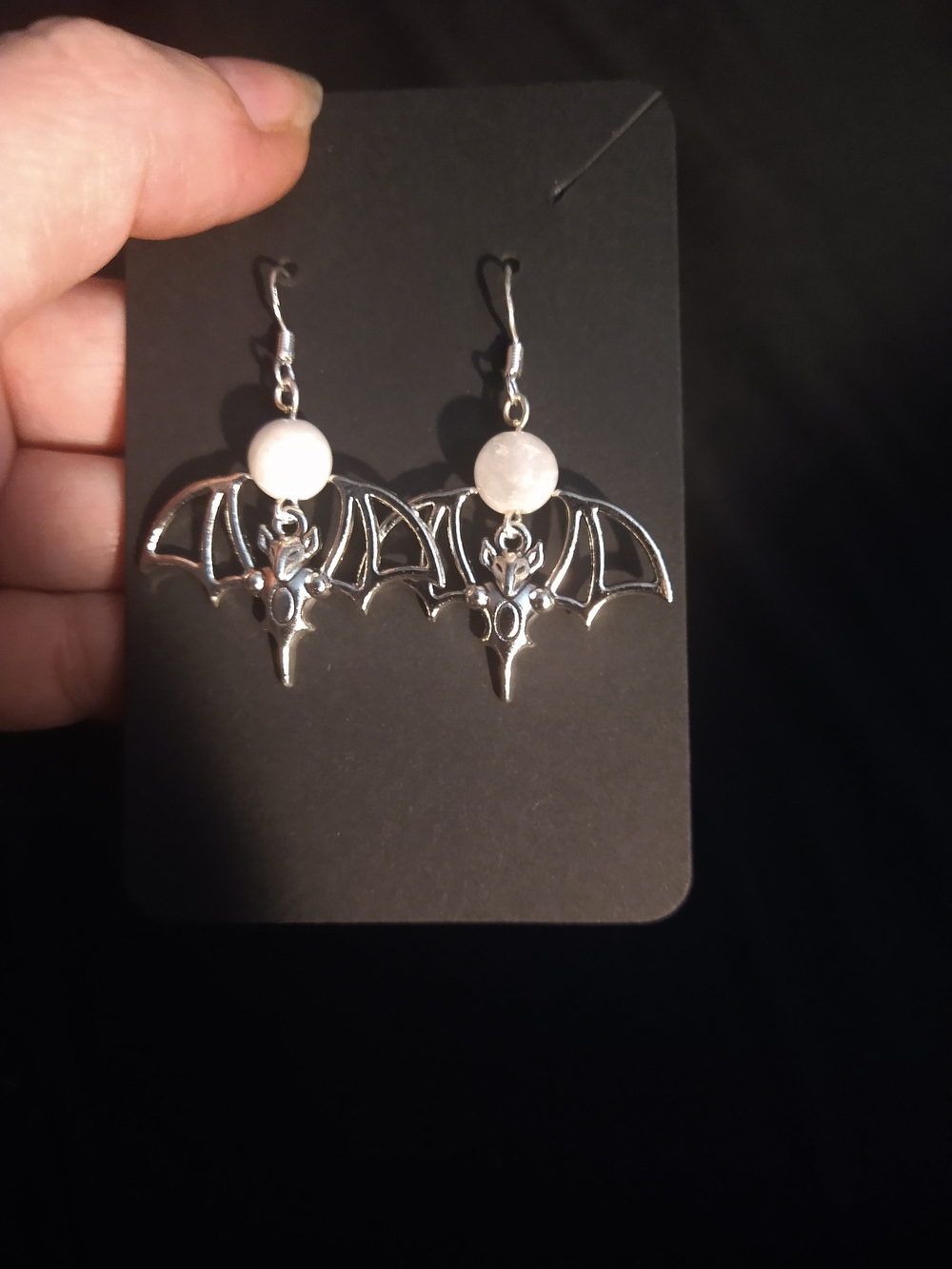 Moonstone Silver Bat Drop Earrings